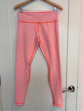 Lululemon Pink Heathered Leggings Neon Coral Stitch High Rise Size 8